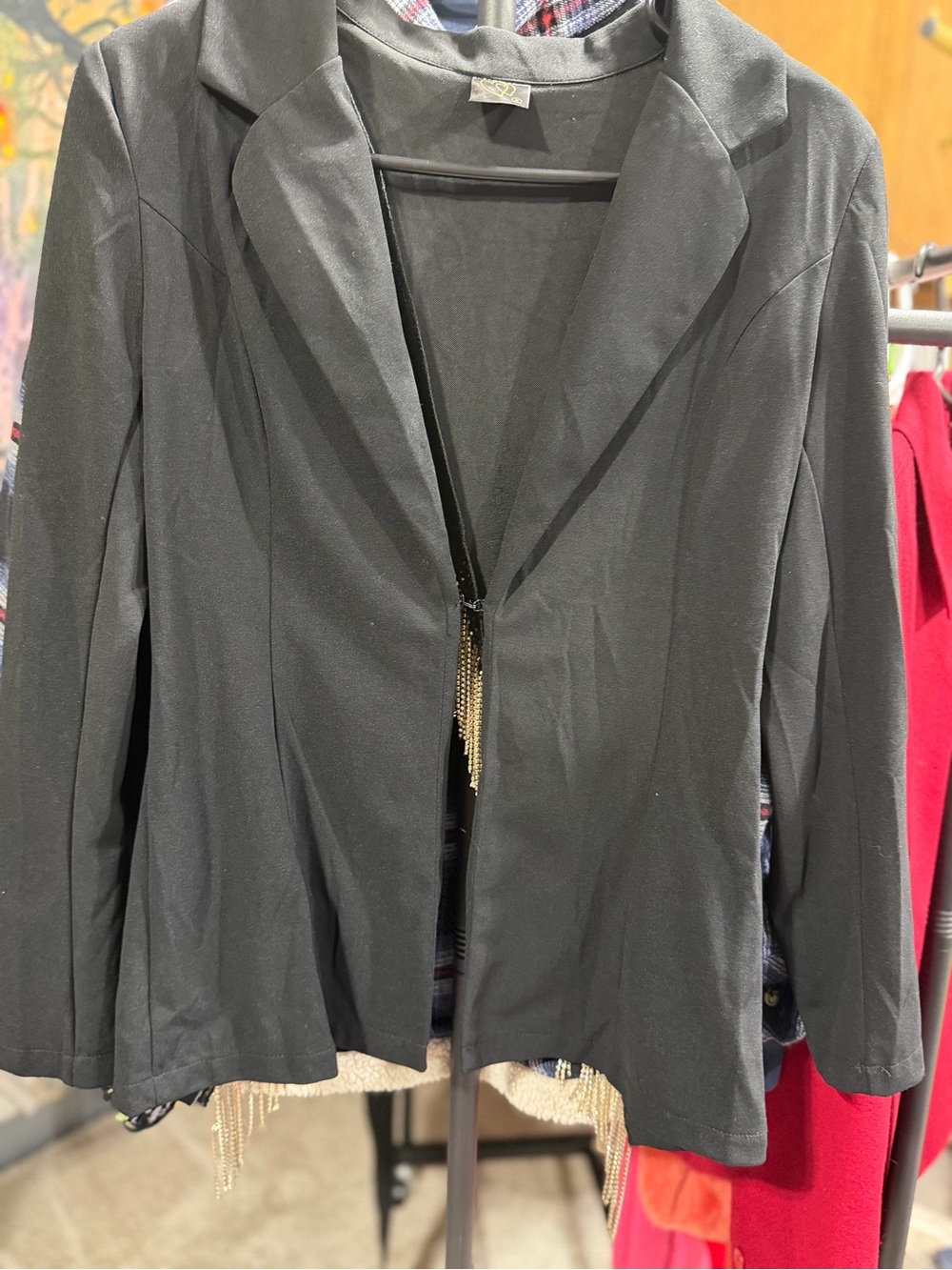 Black Rhinestone Fringe Statement Blazer Small - Picture 3 of 8